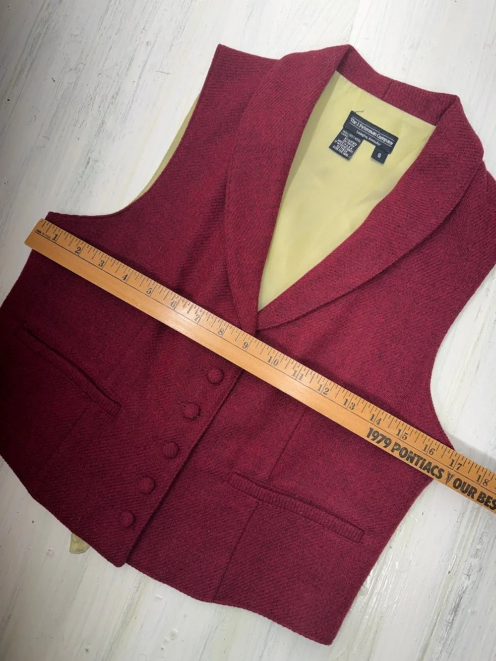 90s VTG The J. Peterman Company Deep Burgundy Shawl-Collar Wool Vest Sz S
